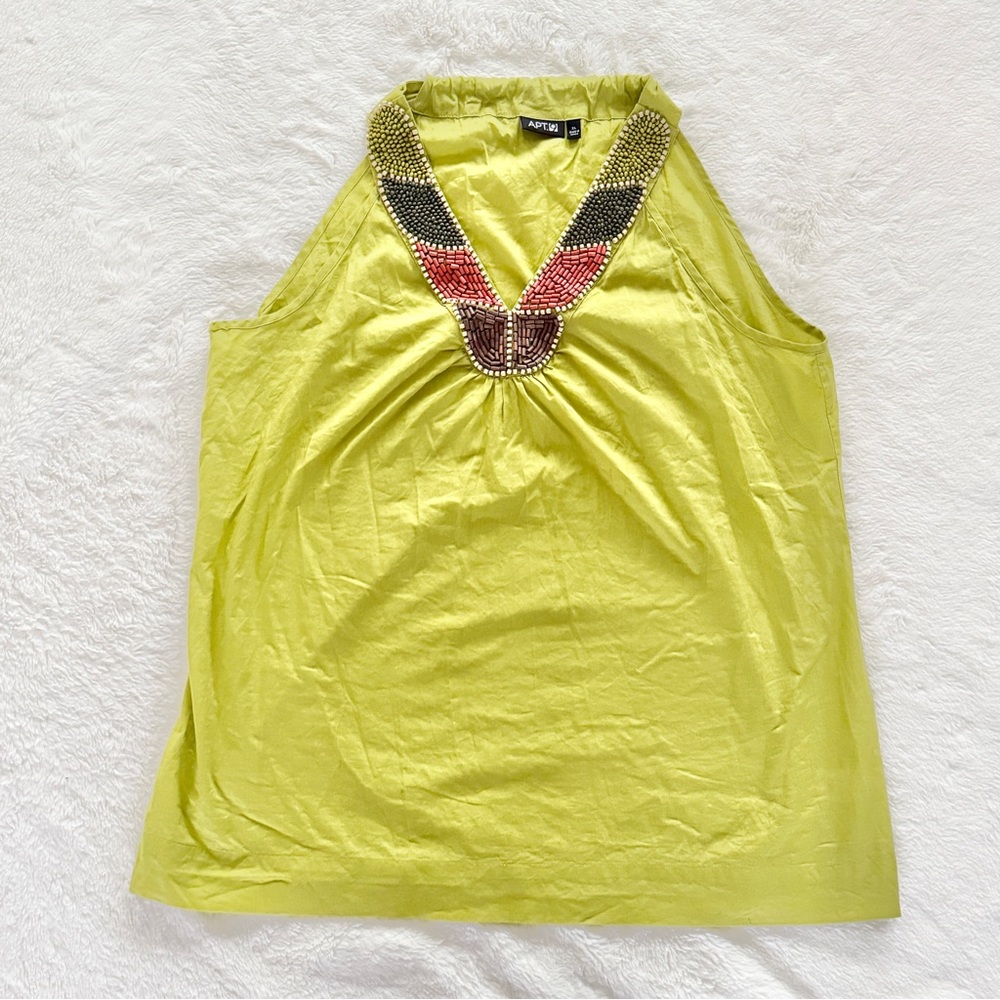 Apt. 9 Beaded Neckline Sleeveless Tunic Top Green Brown Size XL